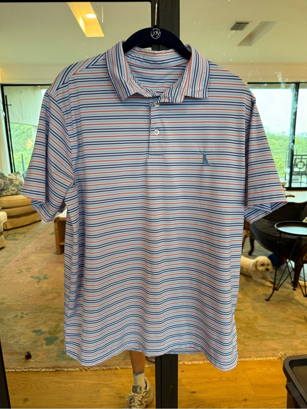 Local Biy Striped Short-Sleeve Polo in Light Blue, White & Red